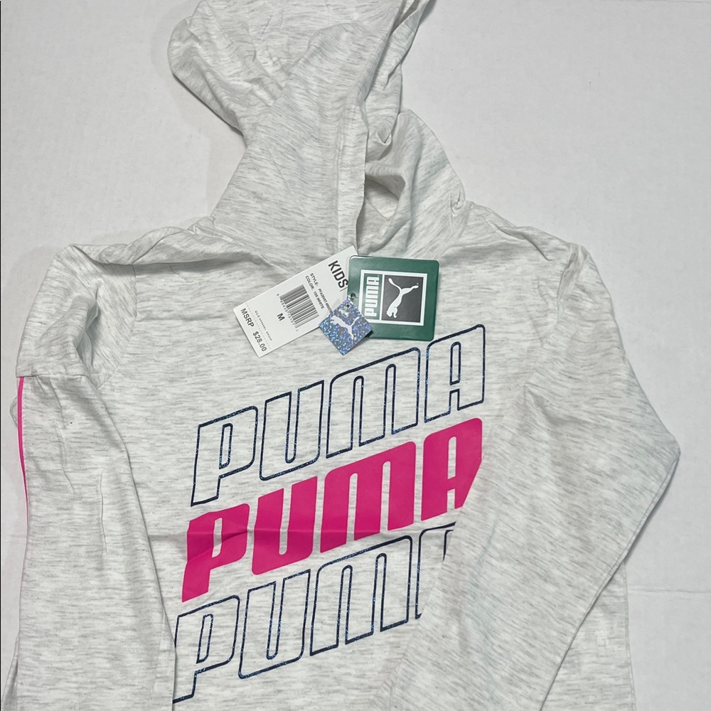 Puma Light Gray Hoodie with Pink Accents